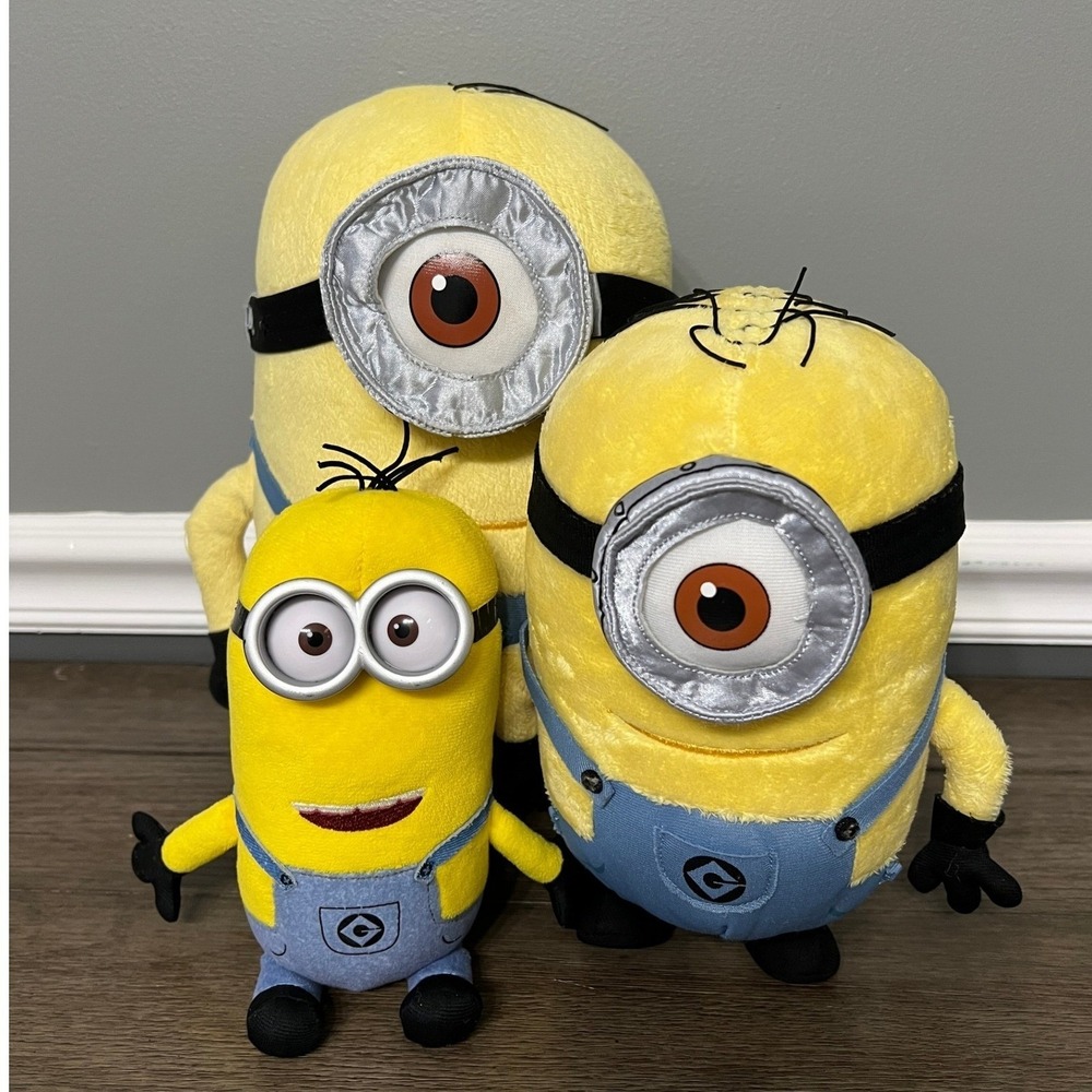 Despicable Me Minions Plush Toy Set Stuart Kevin Bob Yellow Stuffed Animal Trio